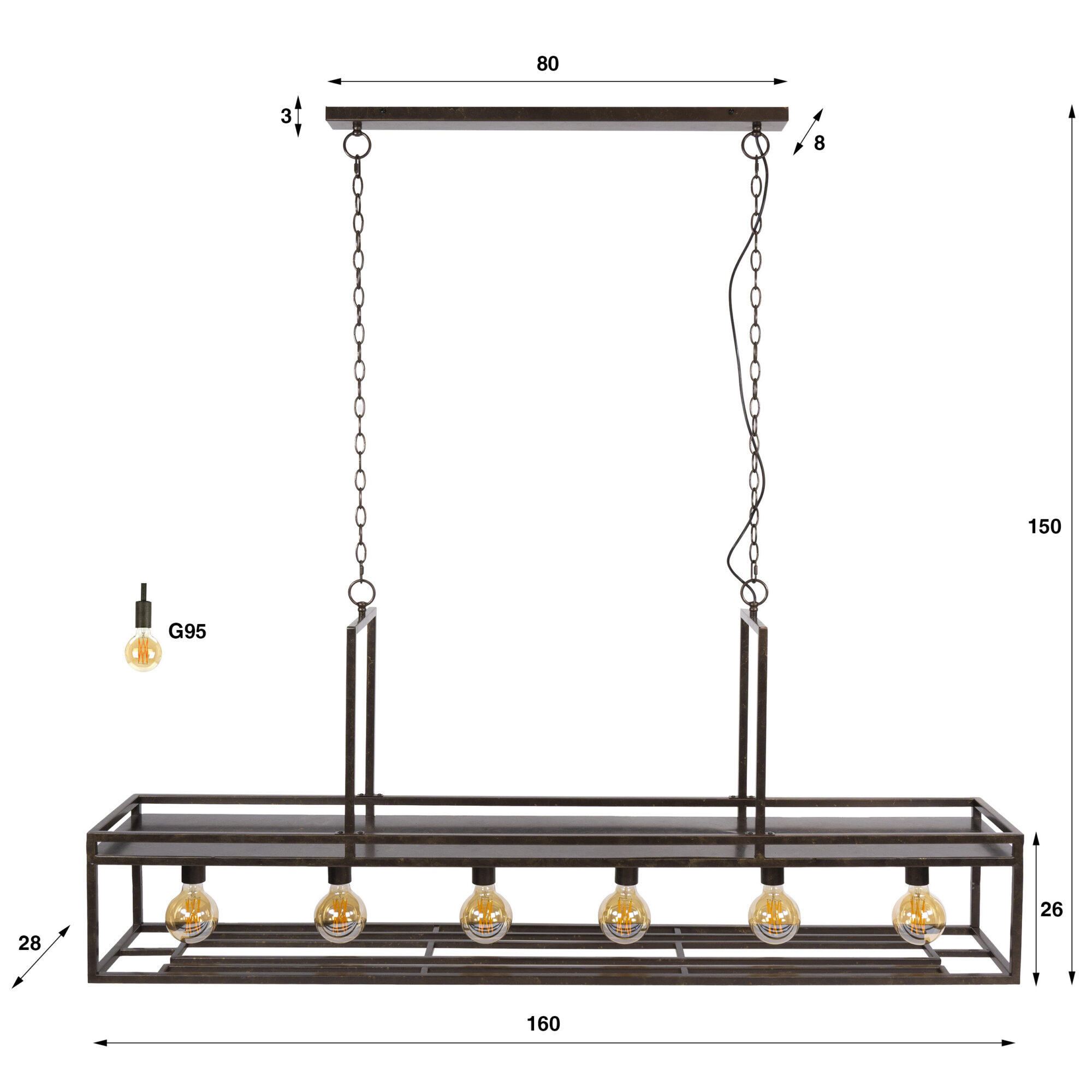 Hanglamp Decorate 6-lamps met wijnrek - Bruin - Afbeelding 6
