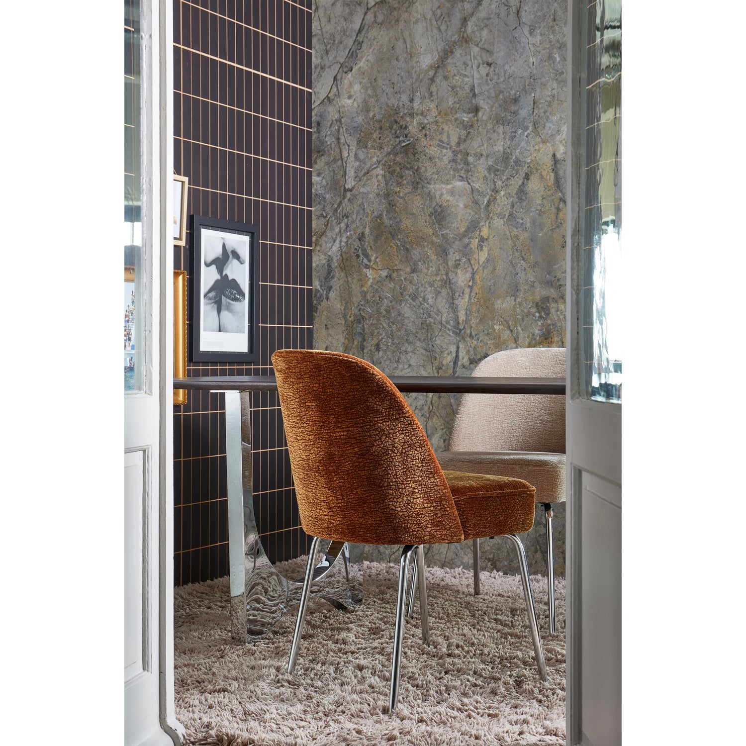 Eetkamerstoel Vogue Chenille met chrome poot - Middenbruin - Afbeelding 9