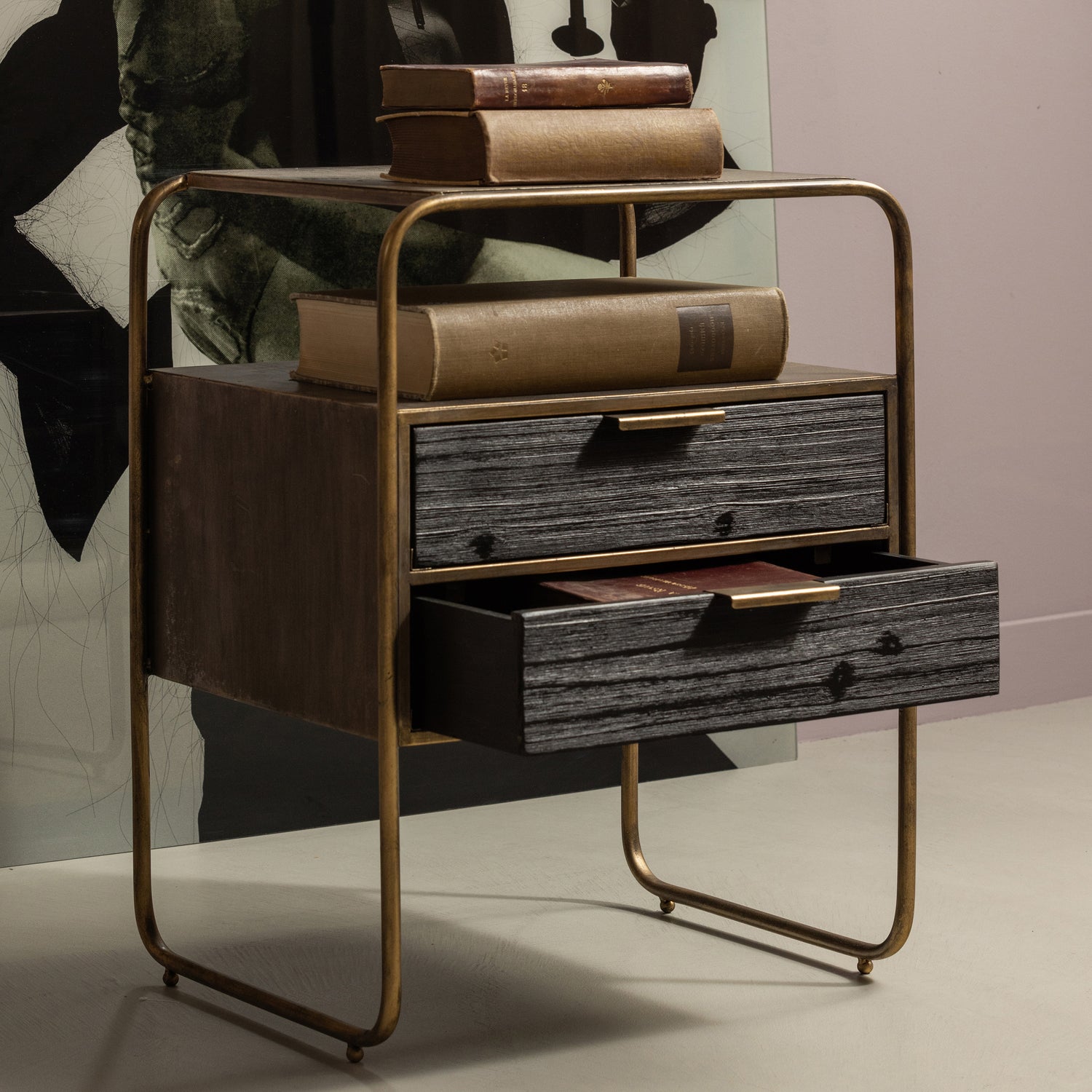 Nachtkastje/Ladekast Polite Met 2 lades, kleur Antique Brass - Afbeelding 9