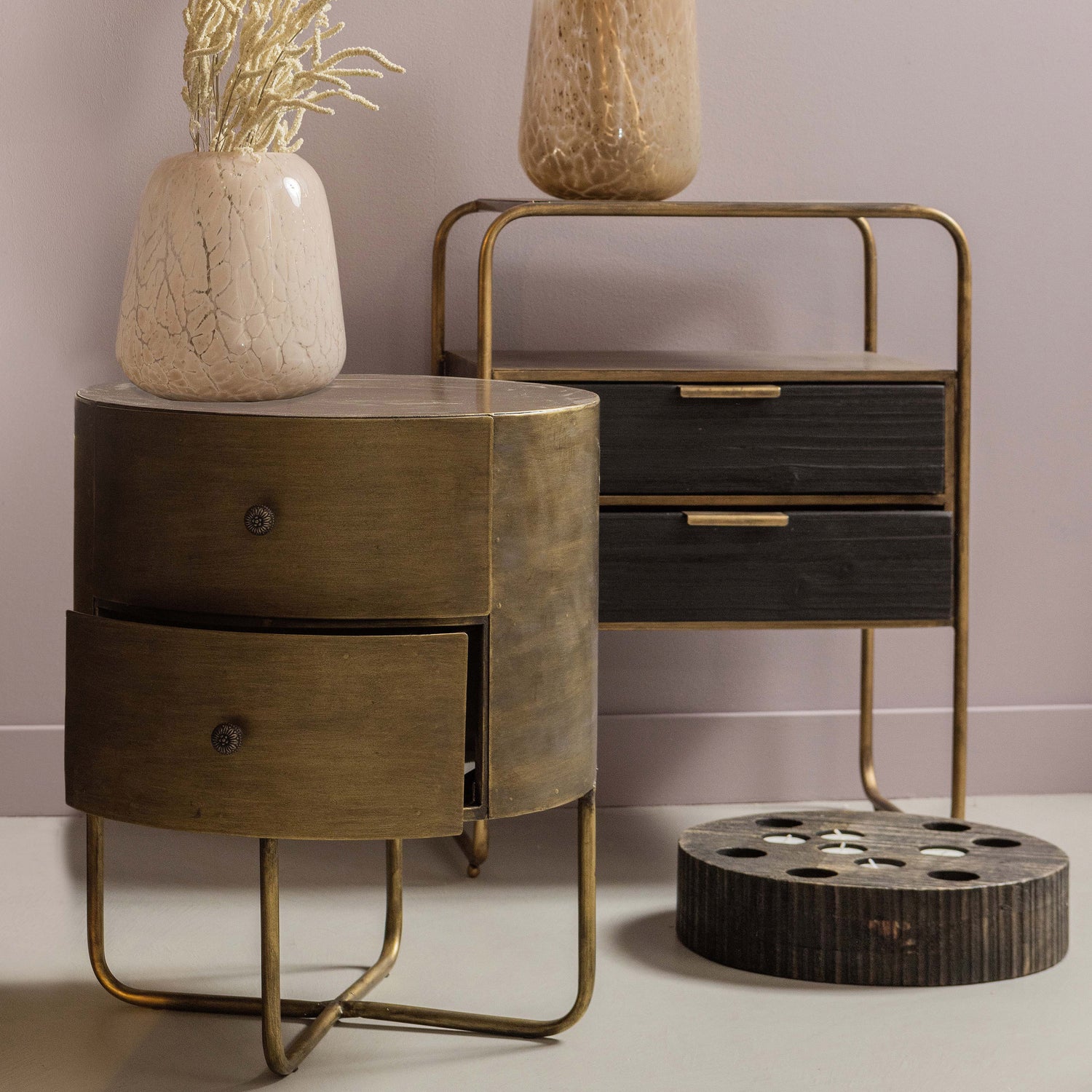 Nachtkastje Glossy Met 2 lades, kleur Antique Brass - Afbeelding 9