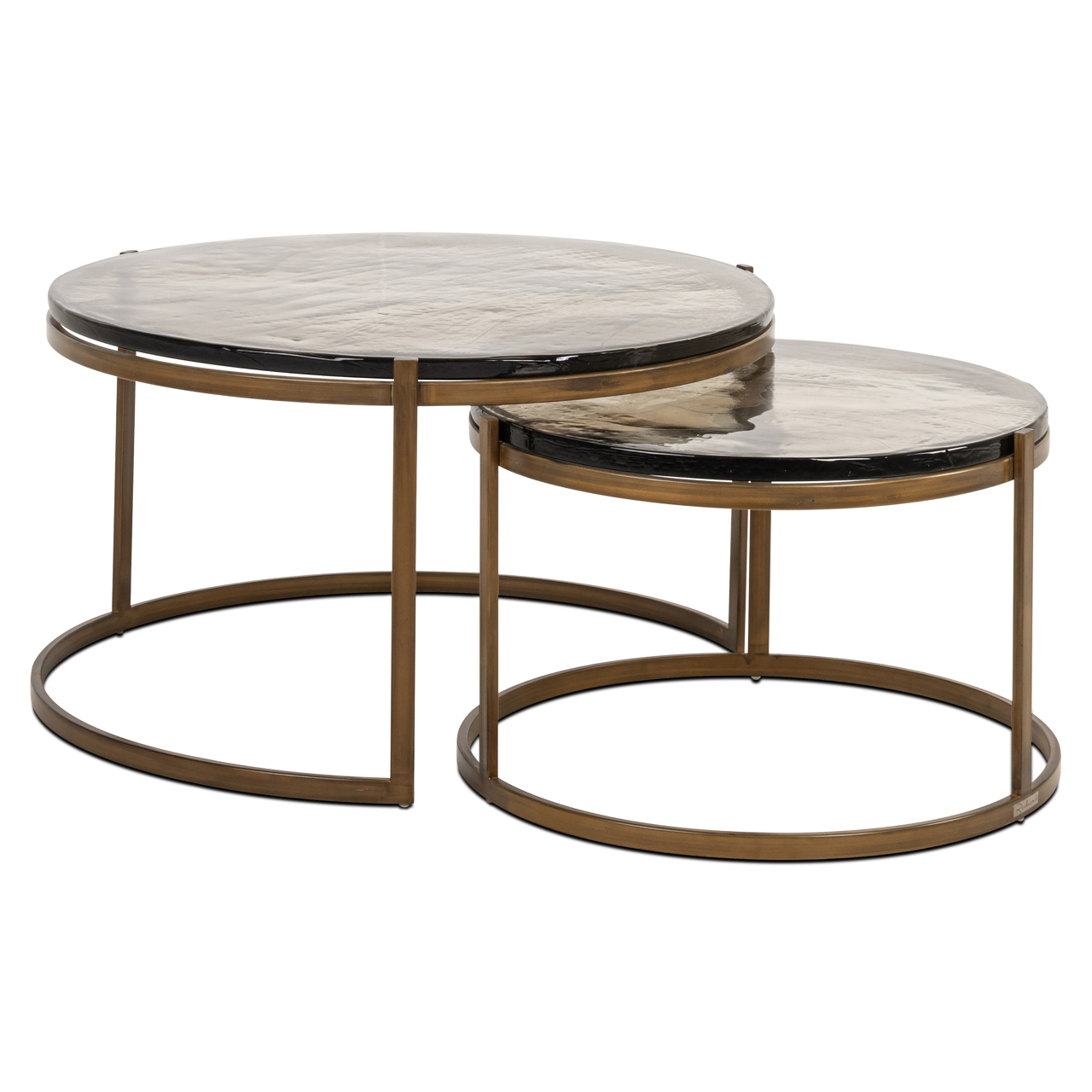 Ronde Salontafel Cleo Gegoten glas en ijzer Set van 2 stuks