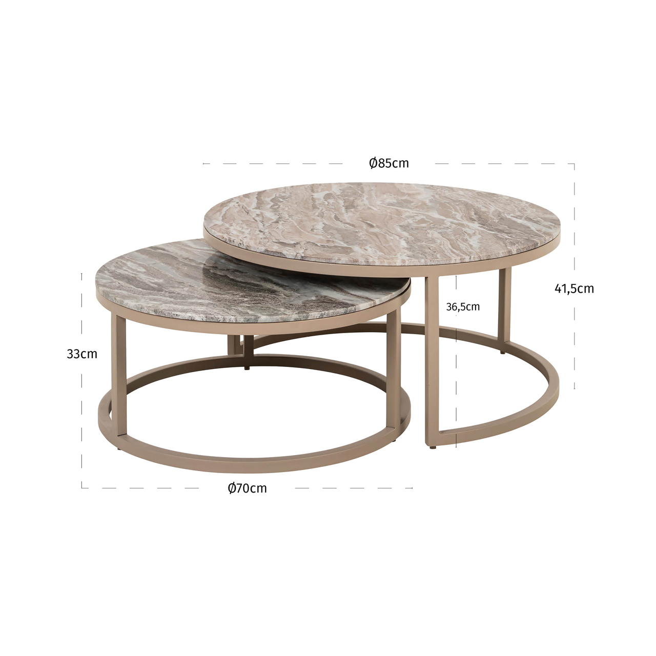 Ronde Salontafel Fairfax Marmer Set van 2 stuks - Afbeelding 6