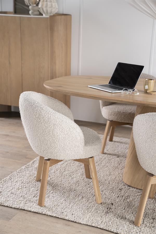 Draaibare Eetkamerstoel Livia Bouclé en eikenhout - Beige - Afbeelding 15
