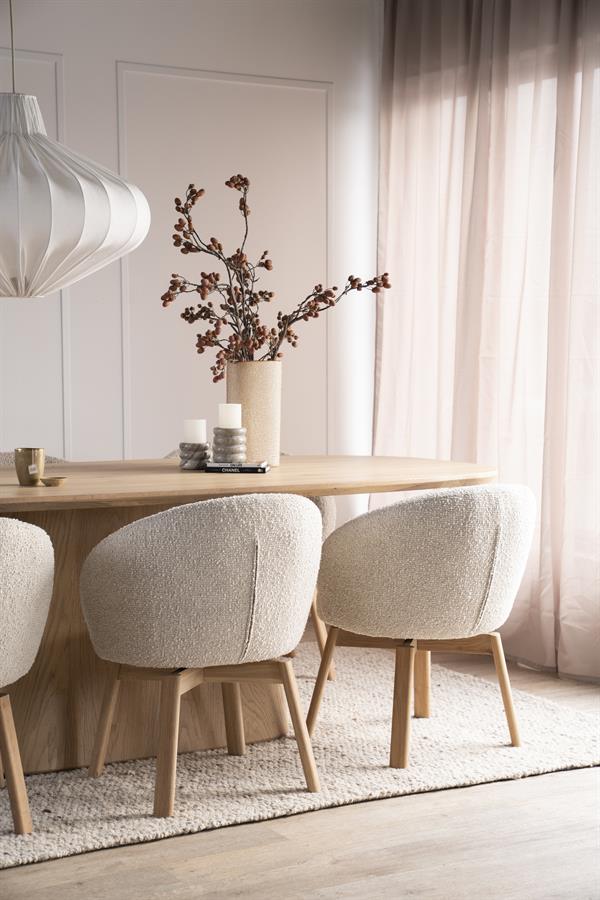 Draaibare Eetkamerstoel Livia Bouclé en eikenhout - Beige - Afbeelding 17