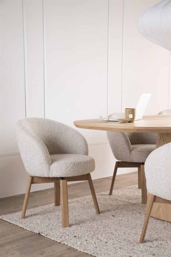 Draaibare Eetkamerstoel Livia Bouclé en eikenhout - Beige - Afbeelding 18