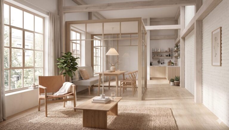 Een helder, open interieur van een moderne Scandinavische stijl