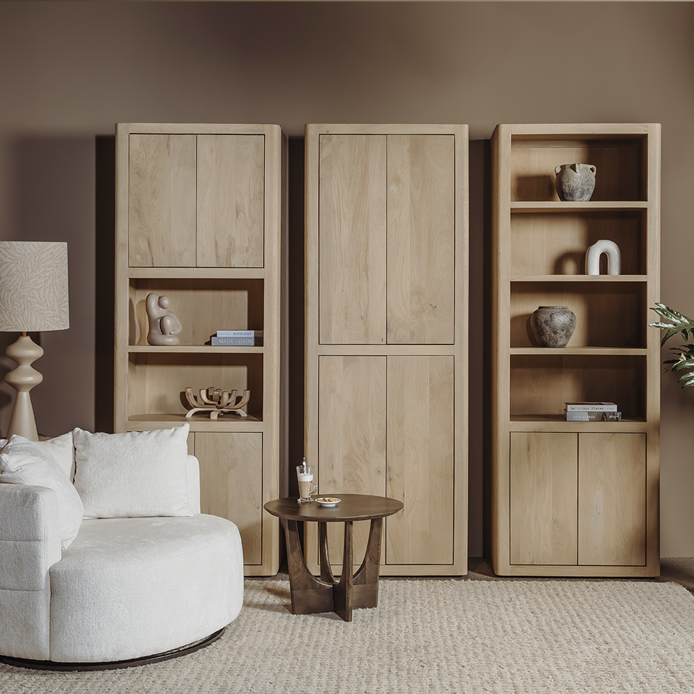 Boekenkast Tenna Mangohout, 220 x 80cm, kleur Naturel - Afbeelding 4