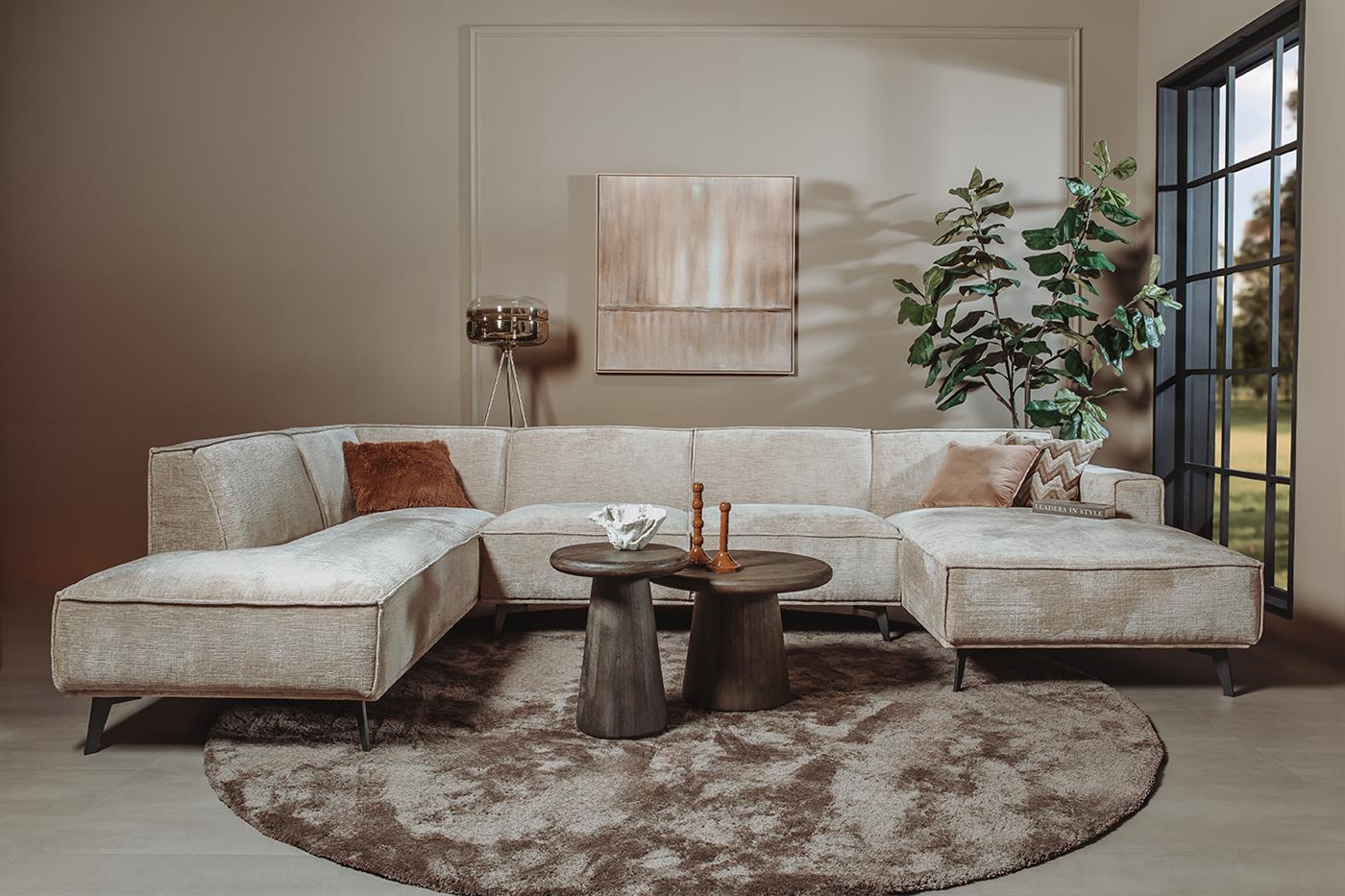 2,5-zits Loungebank Leeds - Touch Beige (Ottoman links)