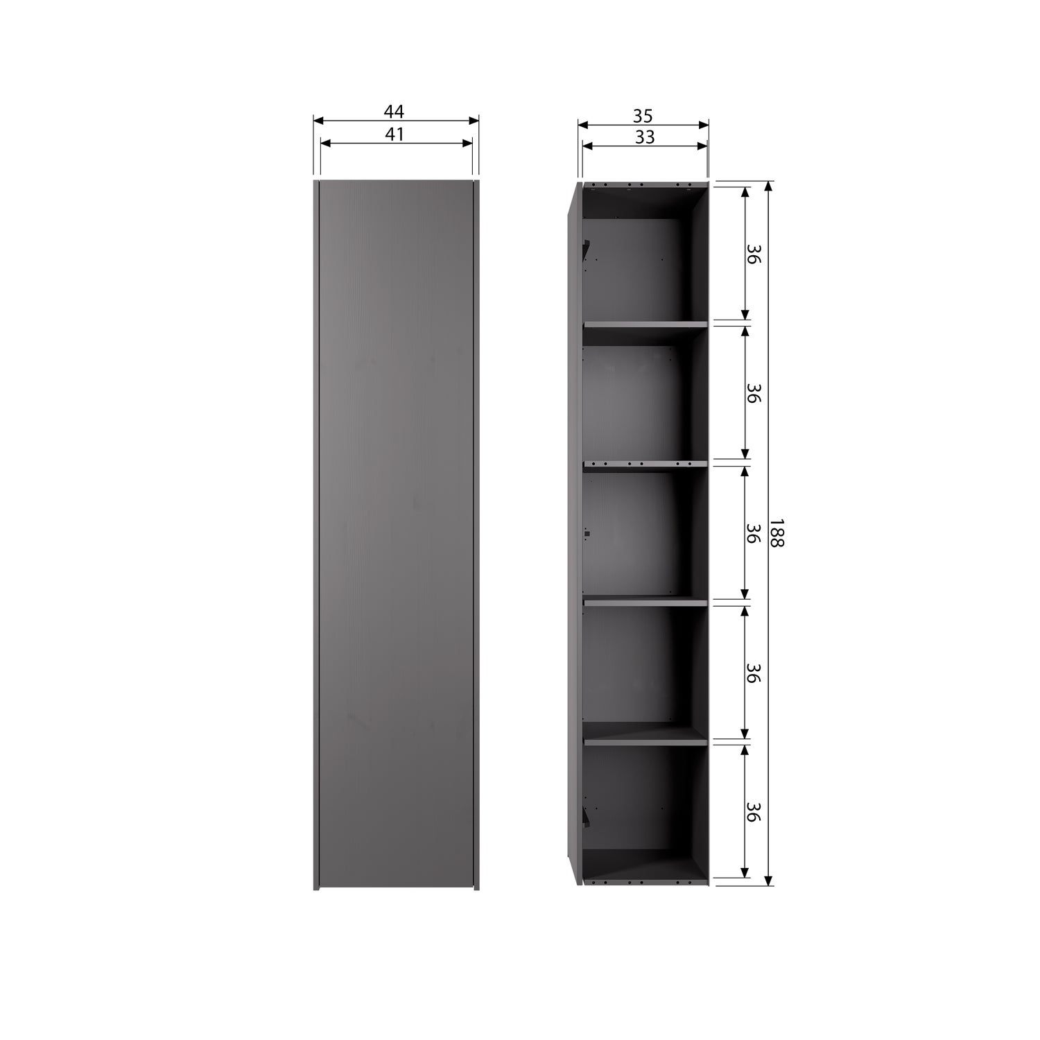 Opbergkast Teun 188 x 44cm, kleur Zwart - Afbeelding 12