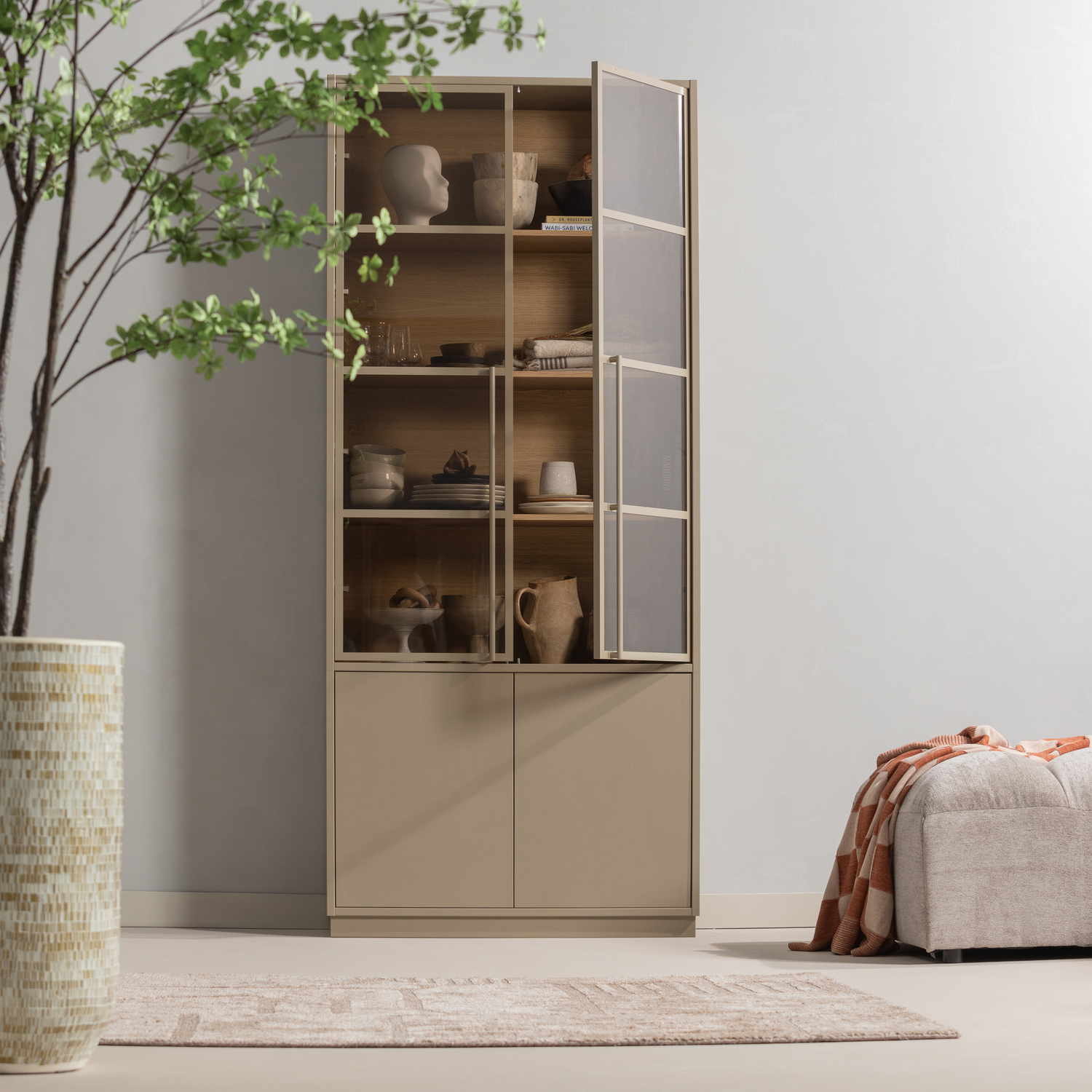 Vitrinekast Casa Grenenhout, kleur Mud - Afbeelding 11