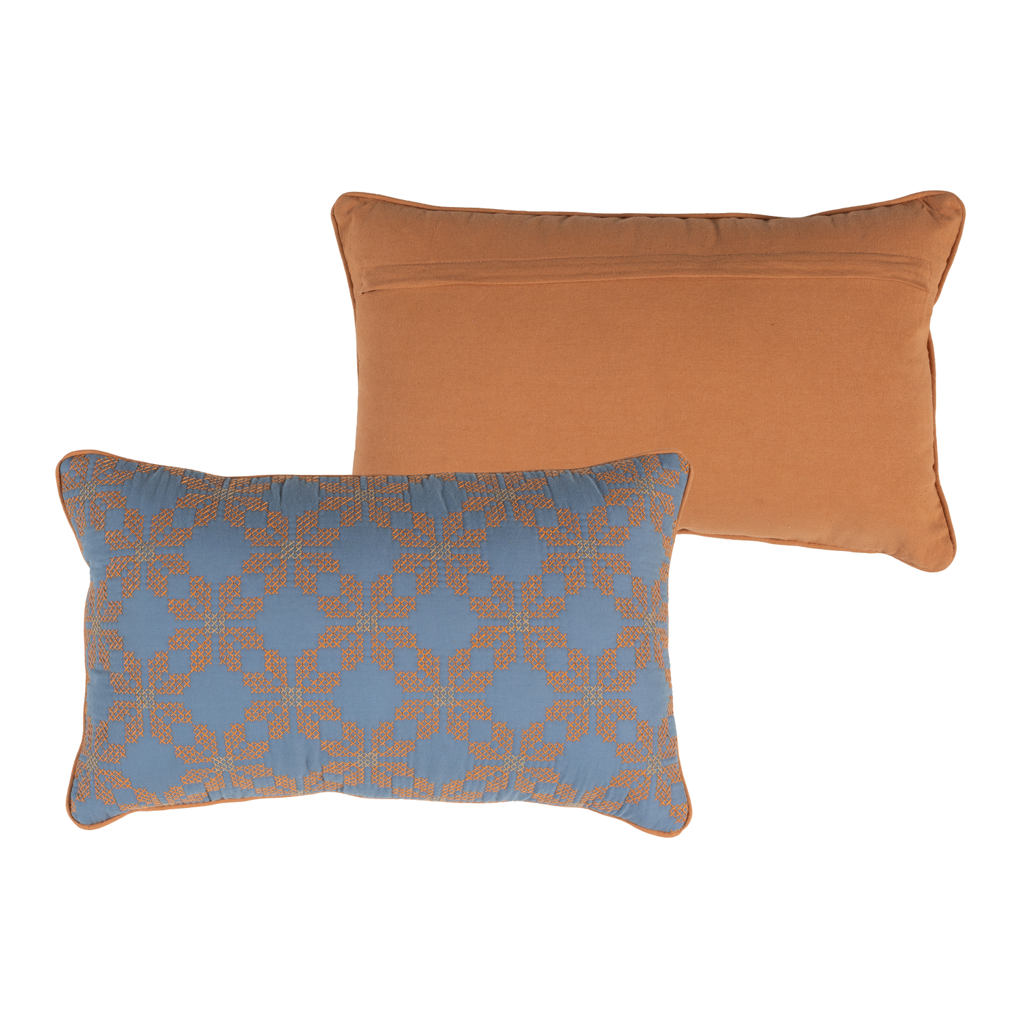 Sierkussen Lira fluweel - Blauw/Oranje Set van 4 stuks - Afbeelding 7