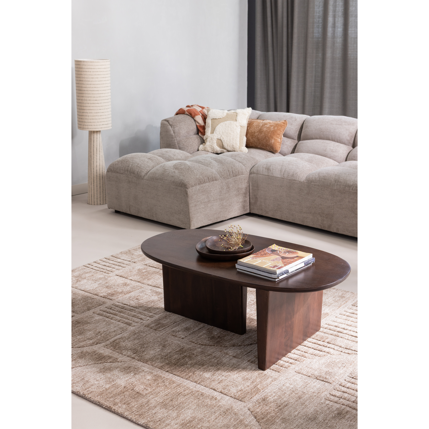 Ovale Salontafel Seam Mangohout, 110 x 60cm, kleur Walnoot - Afbeelding 9