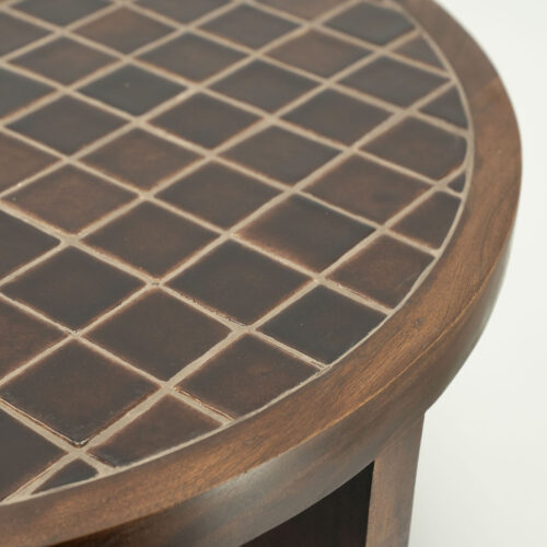 Ronde Salontafel TiledUp Keramiek en mangohout 70cm - Afbeelding 2
