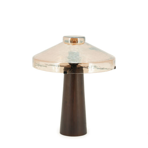 Tafellamp Dome Hout en glas - 35cm hoog