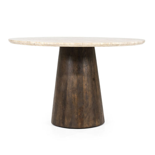 Ronde Eettafel Aikin Travertin en Mangohout - 130cm - Afbeelding 11