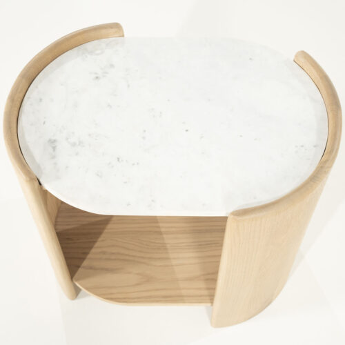 Ovale Bijzettafel Don Marmer en eikenhout 50 x 35cm - Afbeelding 5