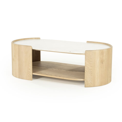 Ovale Salontafel Don Marmer en eikenhout 110 x 60cm